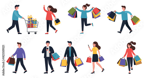 Diverse Shoppers Cartoon Vector Set