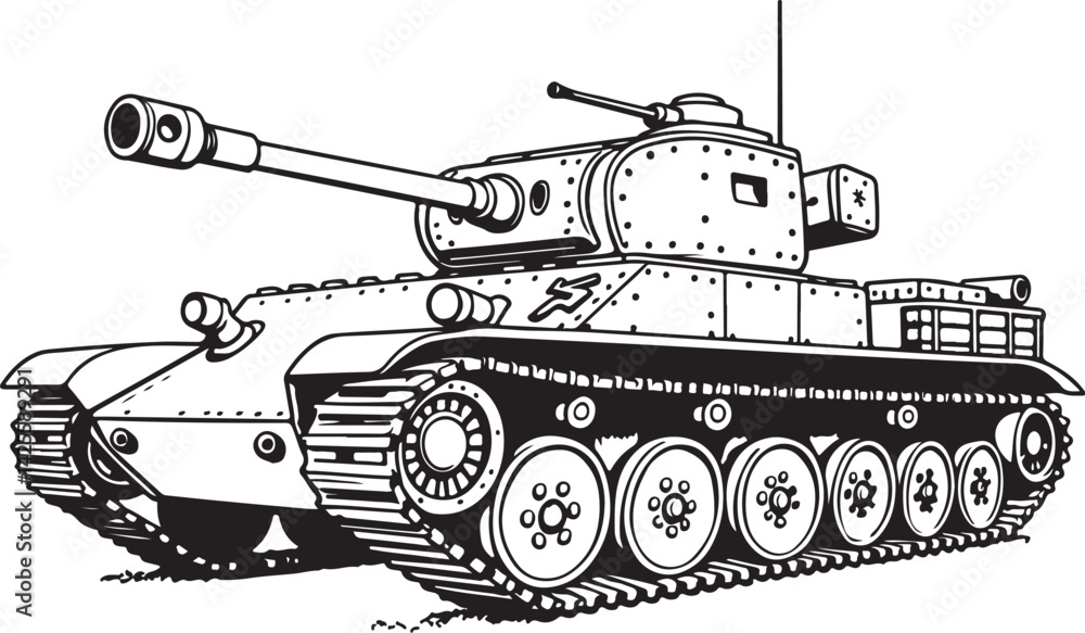 Fototapeta premium Military Tank Silhouette Vector Set