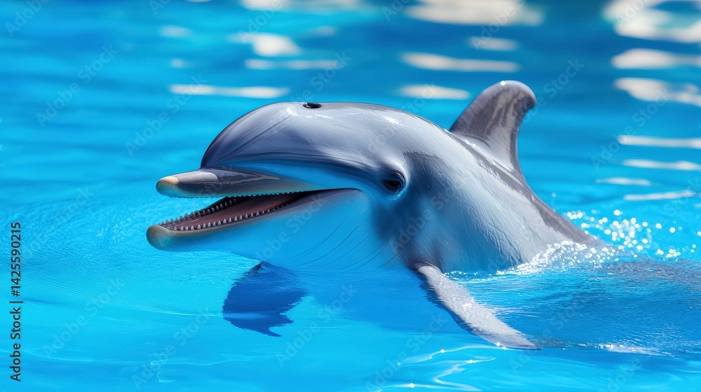 Obraz premium Dolphin Swimming in Pastel Blue Water Isolated on White