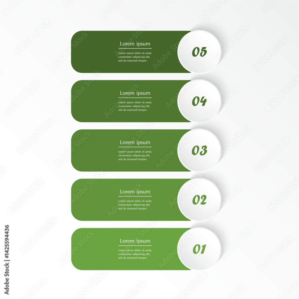 Obraz premium Green infographic template with 5 steps, options, parts or processes. Presentation of teamwork or business processes.