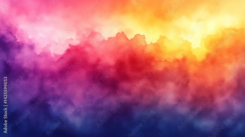 Naklejka premium Abstract watercolor background with bright rainbow colors blending and flowing together for a vibrant, artistic effect
