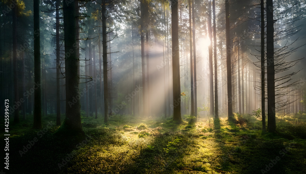 Obraz premium 霧の立ち込める森