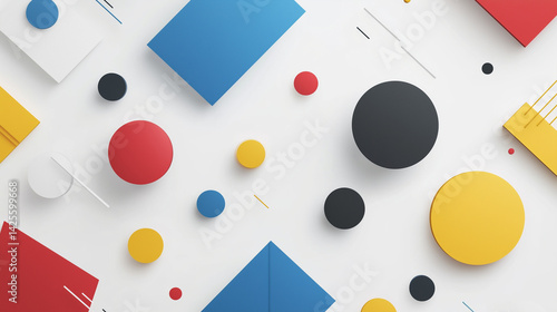 Geometric background illustration photo with red, blue and yellow circles and squares shapes
