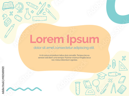 Flyer or Banner template with Stationery theme. With doodle style. For layout, website, graphic design.