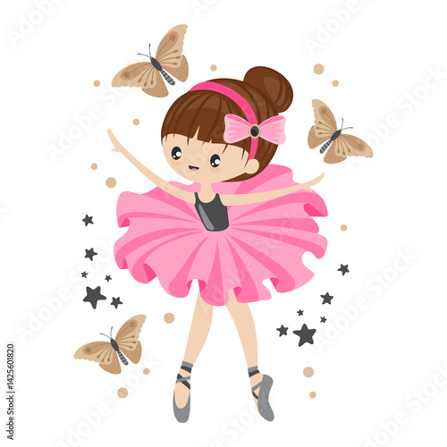 Print with a little ballerina and romantic elements. Printing on children's clothing and for personal design.