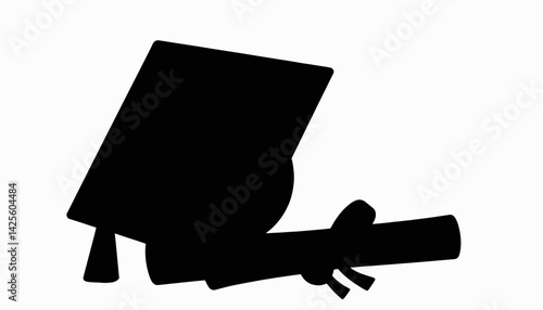 Graduation cap and diploma silhouette on table, success symbol