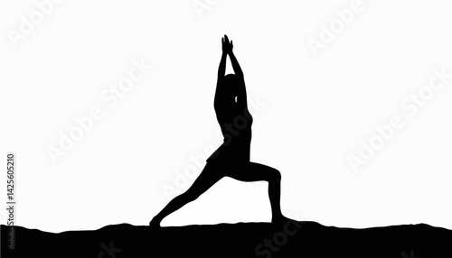 Silhouette practicing yoga outdoors, inner peace and harmony