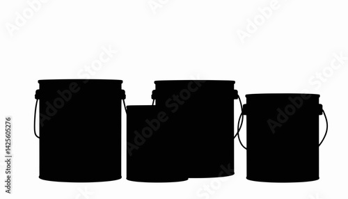 Silhouette of paint cans on white background, summer home renovation