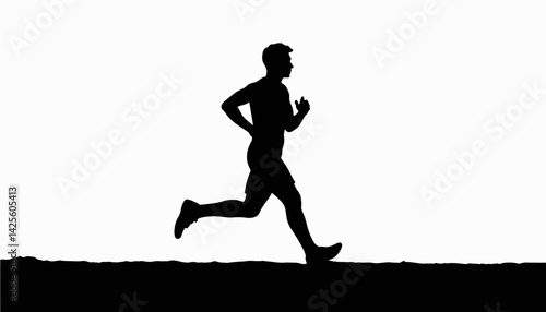 Runner sprinting on track in silhouette, summer sports spirit