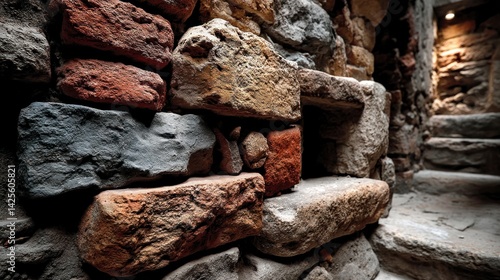 Wallpaper Mural Stone Wall with Steps Leading Upward Lit by Warm Light Torontodigital.ca