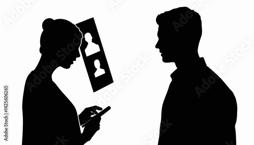 Student interacting with digital ID card silhouette, college admission