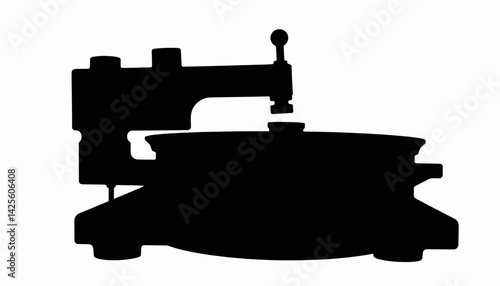 Silhouette of vinyl pressing machine, black and white, artistic concept