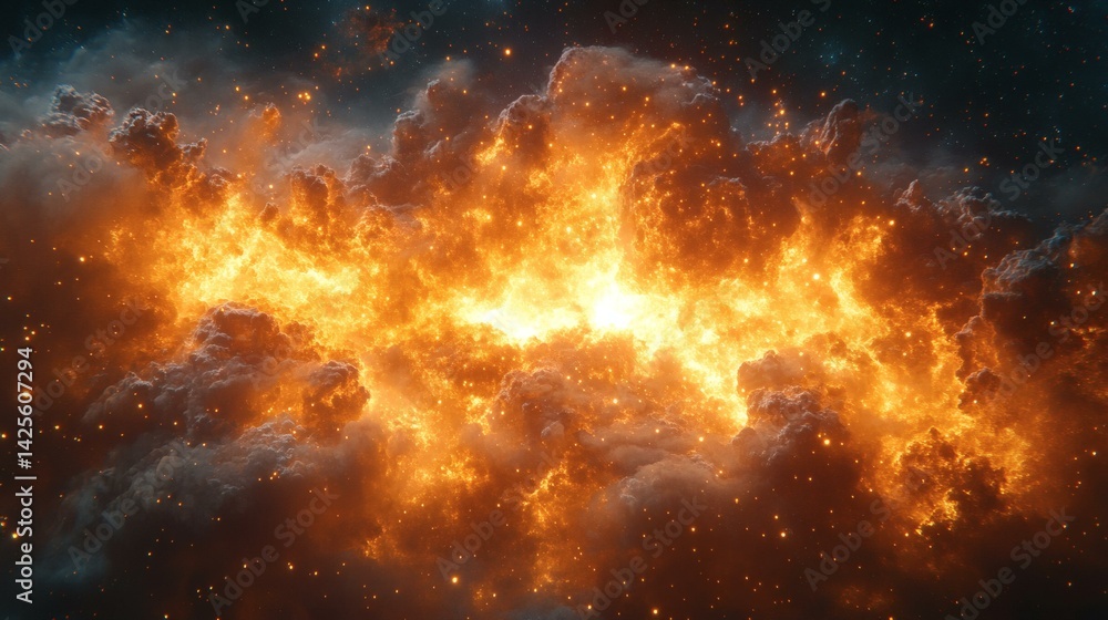 Galactic Core Explosion: Intense Light Eruption Amidst Nebulous Clouds in Deep Space Galactic Core Explosion: Intense Light Eruption Amidst Nebulous Clouds in Deep Space
