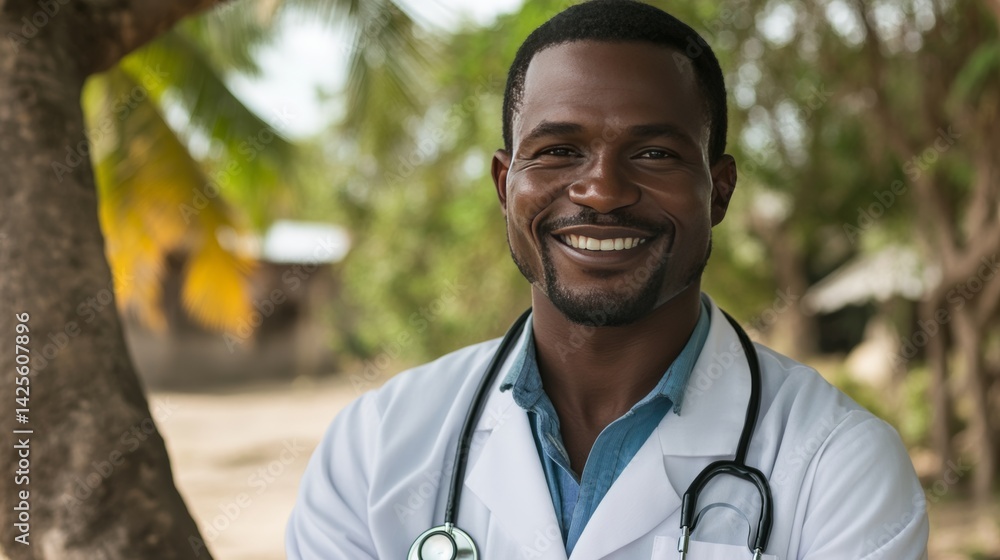 A doctor representing a humanitarian organization, providing care in underserved communities, A doctor representing a humanitarian organization, providing care in underserved communities,