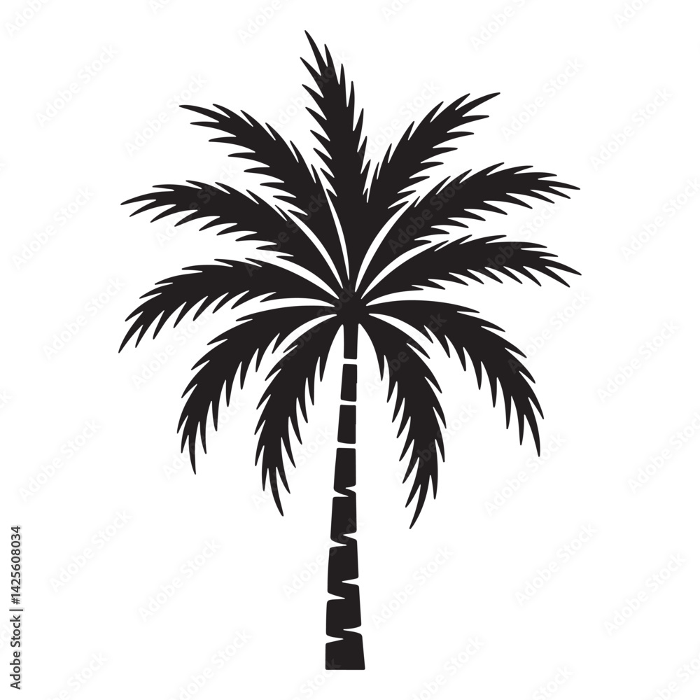 Fototapeta premium Minimalist Black Silhouette of a Palm Tree on White Background