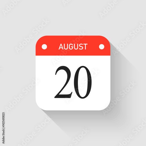 Vector icon page day calendar - 20 August month