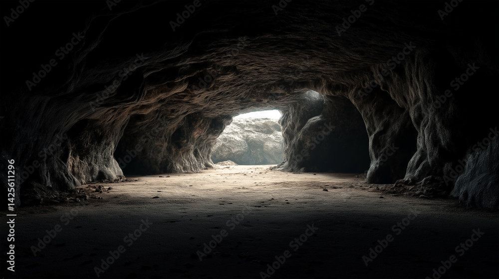 Obraz premium Cave's Secret: A cavernous space beckons with an ethereal glow emanating from its hidden depths, promising an adventure. Experience the mystery, wonder.