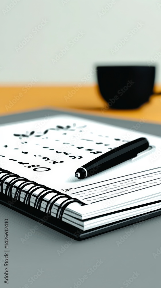 Obraz premium Spiral Notebook Pen Planning To Do List Office Supplies Desk Close up Business Wor