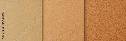 Cork texture background set, seamless pattern tiles. Natural wood surface material swatches in brown colors. Grainy, porous organic structure bulletin board. Eco friendly renewable resource.
