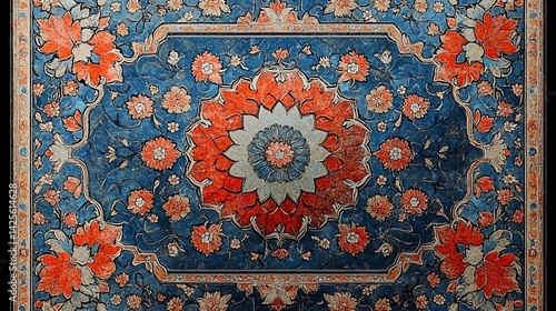 Wallpaper Mural Persian tile pattern with blue, red, and floral art. Torontodigital.ca