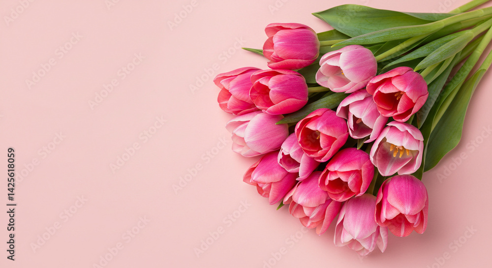 Obraz premium Tulip Bouquet on Pink Background Fresh Spring Flowers