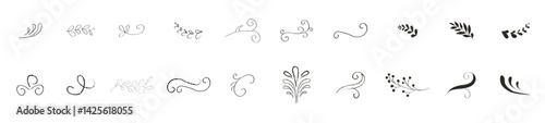 Hand Drawn Swirls and Wreath, dividers and swirls. isolated on white background. vector hand drawn illustration.