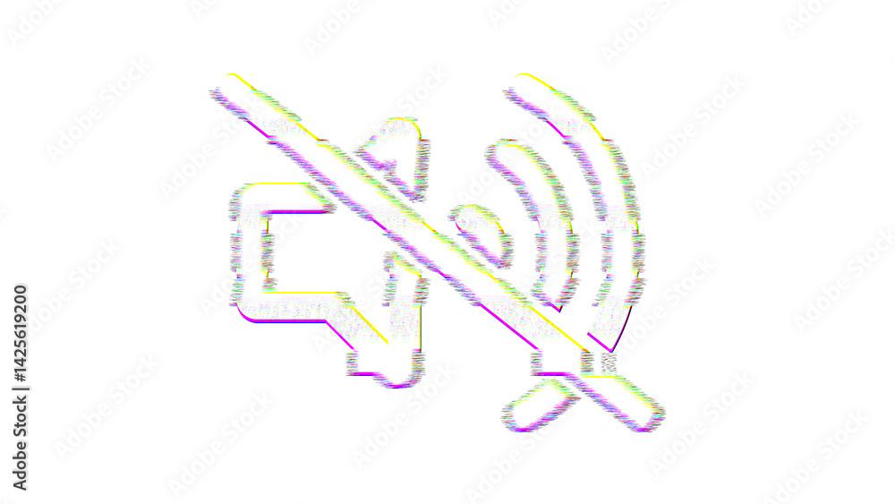 Icon volume slash is distorted. Glitch. Noise, chromatic aberration, geometric distortion Icon volume slash is distorted. Glitch. Noise, chromatic aberration, geometric distortion