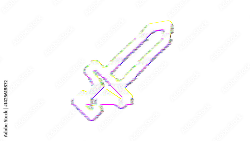 Icon sword is distorted. Glitch. Noise, chromatic aberration, geometric distortion Icon sword is distorted. Glitch. Noise, chromatic aberration, geometric distortion