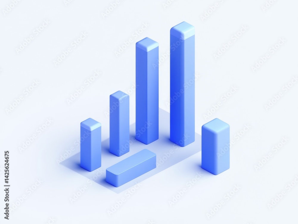 Light Blue 3D Bar Graph on White Background Light Blue 3D Bar Graph on White Background