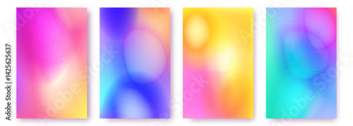 Y2k aura gradient backgrounds set of vibrant colors. Smooth blurred blends with dreamy neon holographic effect. Trendy iridescent pastel palette, retro 90s vaporwave aesthetic backdrops collection.