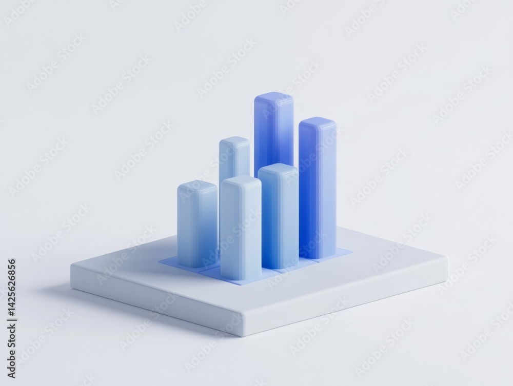 3D bar graph, light blue, white background, minimal design 3D bar graph, light blue, white background, minimal design