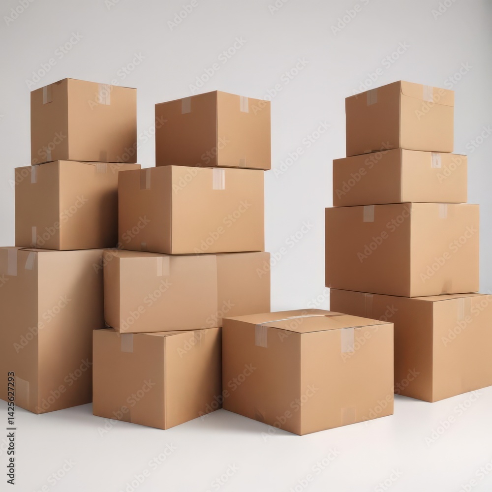Several empty brown cardboard boxes against a bright white backdrop , boxes, minimalism Several empty brown cardboard boxes against a bright white backdrop , boxes, minimalism