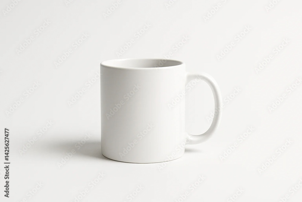 A plain white ceramic mug centered on a seamless white background A plain white ceramic mug centered on a seamless white background