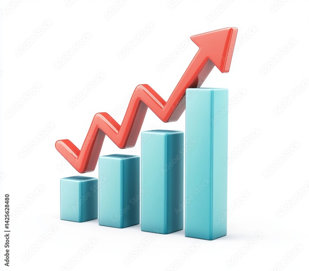 3D Growth Graph, Upward Trend, White Background, Success 3D Growth Graph, Upward Trend, White Background, Success