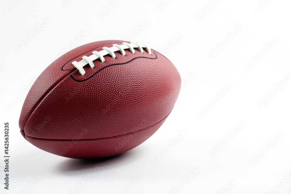 Close-up of an American football on white background, gridiron, spiral, leather Close-up of an American football on white background, gridiron, spiral, leather