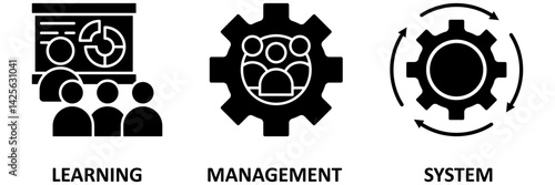 LMS icon set illustration concept for learning management system, educational courses, training and development programs with online learning, administration, growth, and automation