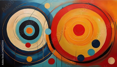 Vibrant Geometric Abstraction Colourful Circular Patterns Echoing the Energy of Generative AI, Bringing a Modern and Bold Aesthetic to Artistic Exploration.