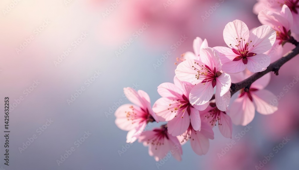 Fototapeta premium Delicate pink cherry blossoms, soft petals, gentle branches, floral pattern, bloom
