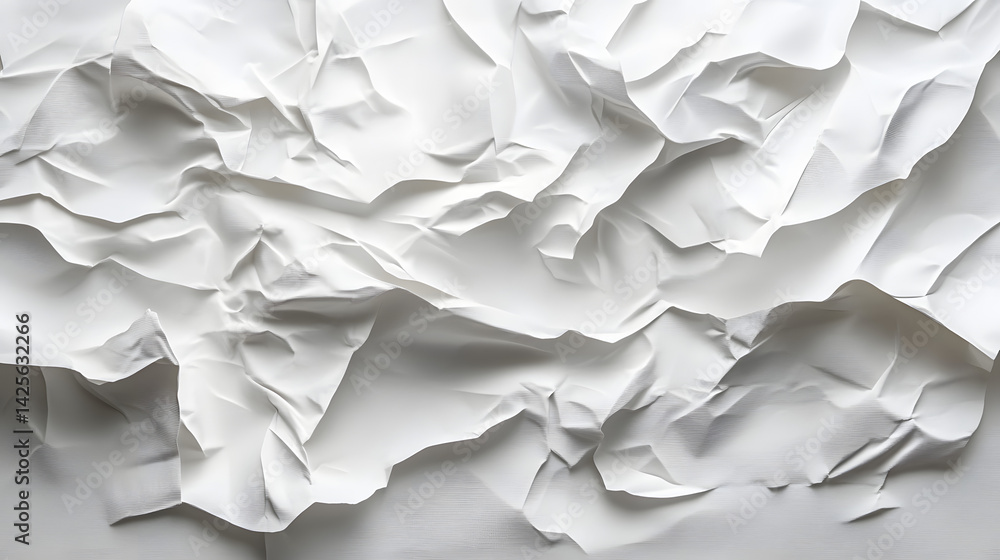 Crumpled white paper texture studio digital art clean environment top-down view abstract design Crumpled white paper texture studio digital art clean environment top-down view abstract design