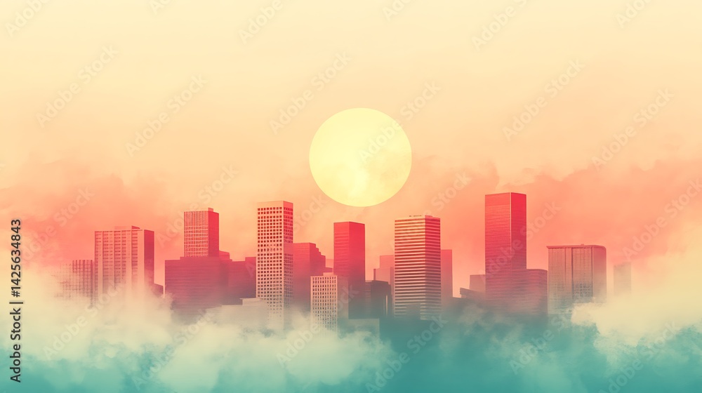 Fototapeta premium Cityscape Sunset with Cloud Skyline.