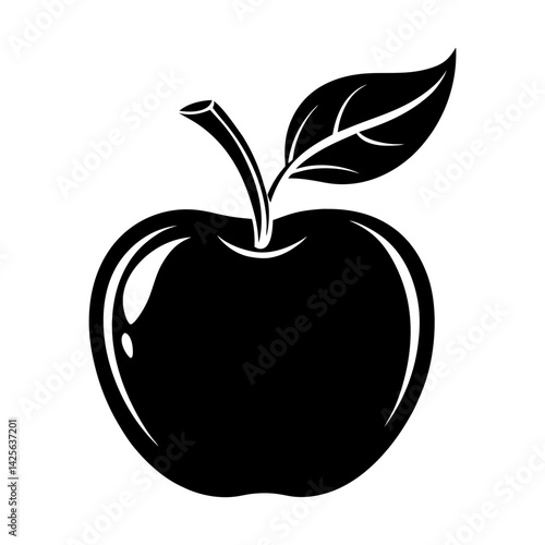Silhouette of an apple fruit with a leaf vector illustration