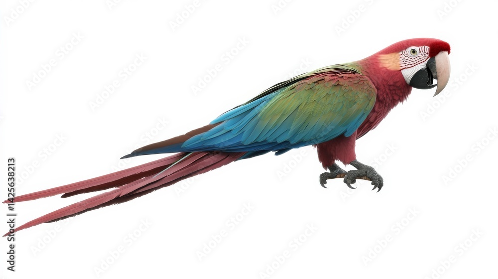 Fototapeta premium Vibrant Macaw with Detailed Feathers on White Background