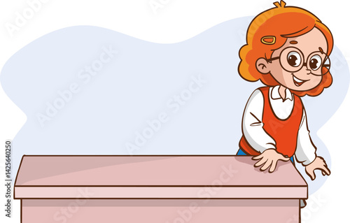 cute little kid measuring length using hand span vector illustration