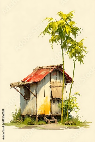 Rustic Hut, Tropical Setting