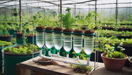 Simple drip irrigation system using plastic bottles in greenhouse