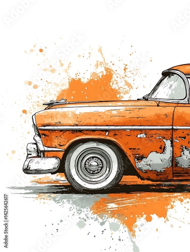 Rusty vintage car illustration