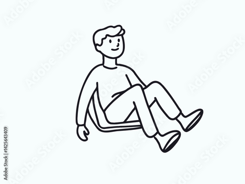 Smiling person sitting relaxed on chair in black line art