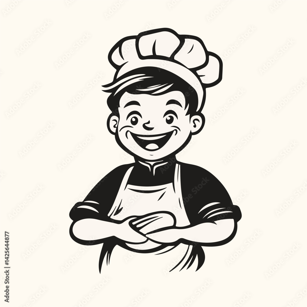 Smiling young boy chef with dough vector illustration Smiling young boy chef with dough vector illustration