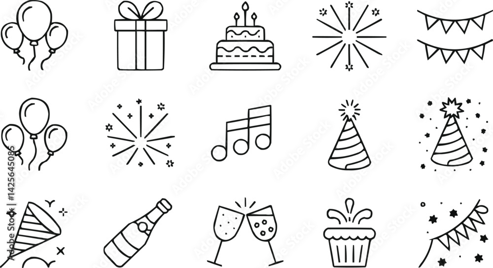 party line editable icons, festive outline vector party line editable icons, festive outline vector