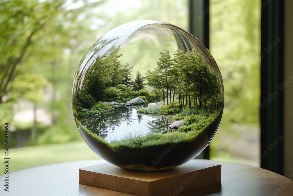 Preserving nature: miniature forest ecosystem in glass sphere promoting environmental conservation Preserving nature: miniature forest ecosystem in glass sphere promoting environmental conservation